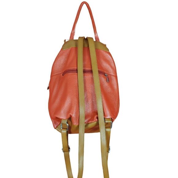 VALENTINA PEBBLE LEATHER BUCKET BACKPACK ORANGE - Picture 4 of 13